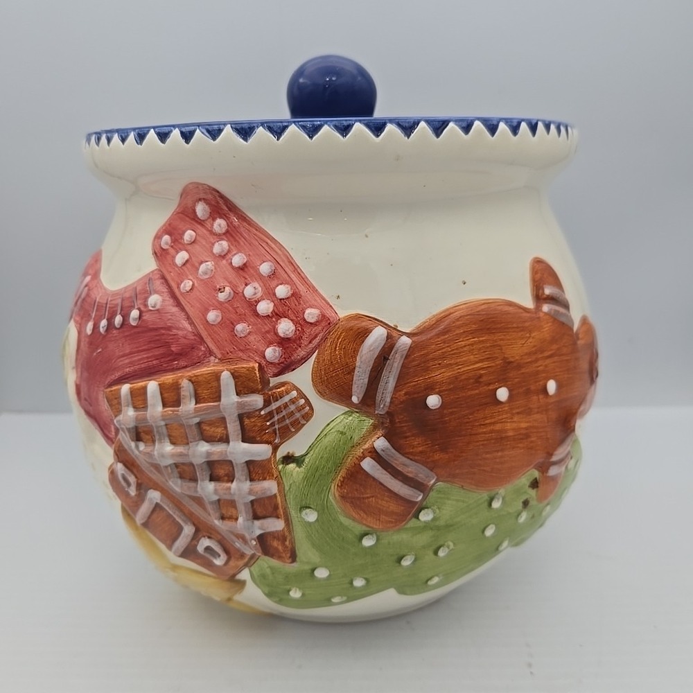 Bath &‎ Body Works Holiday 1997 Cookie Jar Blue Lid with Rubber Seal 8" tall